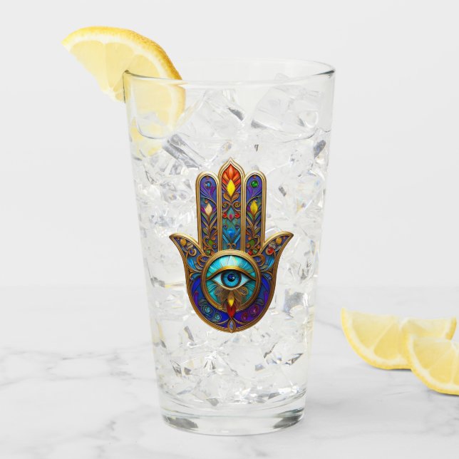 Guld Färgrik Hamsa Turkos Safir Tredje Ögat Glaskopp (Framsida Ice)