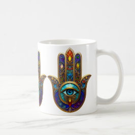 Guld Färgrik Hamsa Turkos Safir Tredje Ögat Kaffemugg