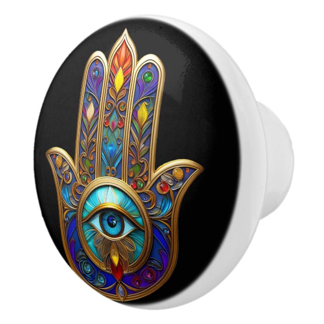 Guld Färgrik Hamsa Turkos Safir Tredje Ögat  Knopp (Höger)
