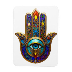 Guld Färgrik Hamsa Turkos Safir Tredje Ögat Magnet
