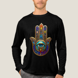 Guld Färgrik Hamsa Turkos Safir Tredje Ögat T Shirt