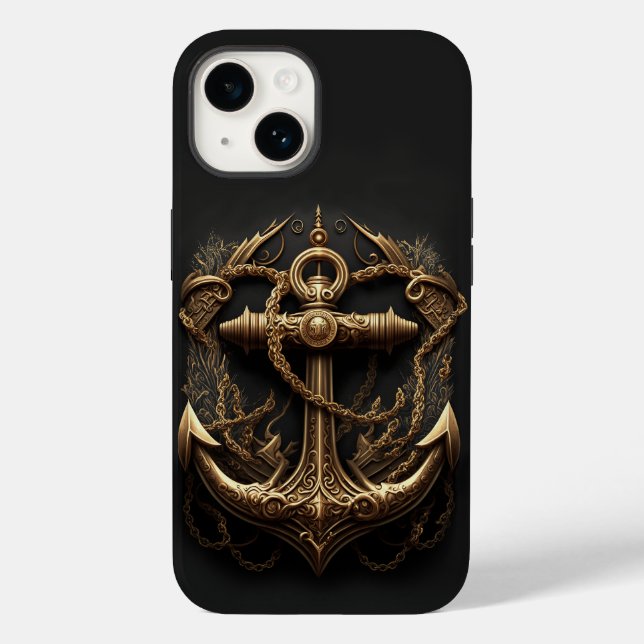 Guld Fartygsankare Case-Mate iPhone-fodral (Baksida)