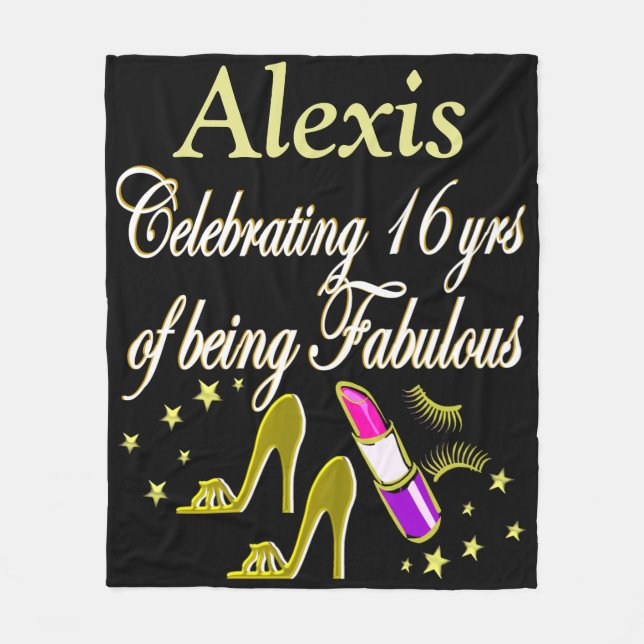 GULD FASHIONISTA PERSONALIZE 16 BIRTHDAY BLANKET FLEECEFILT (Framsidan)