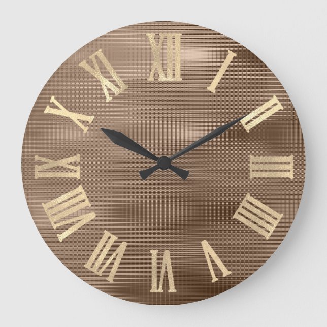 Guld Faux Bronze Rand Metallic Roman Numers Stor Klocka (Framsida)