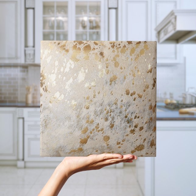 Guld faux cowhide metallic glitter kakelplatta (Luxury Elegant Gold faux cowhide metallic tile)