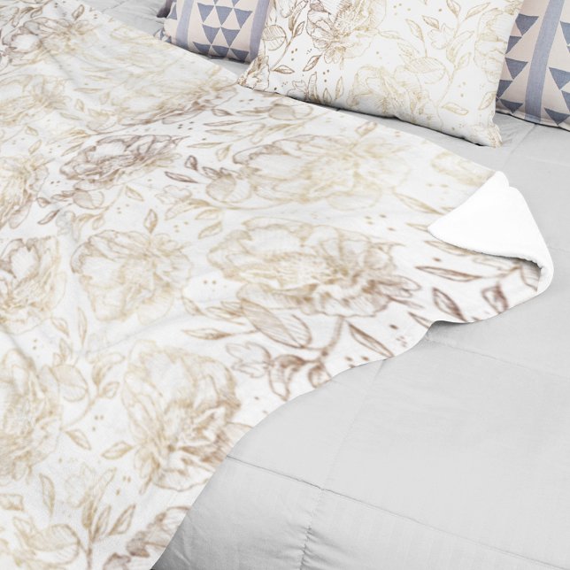 Guld Faux Elegant Hand plockade Blommigt Bröllop G Fleecefilt (Skapare uppladdad)