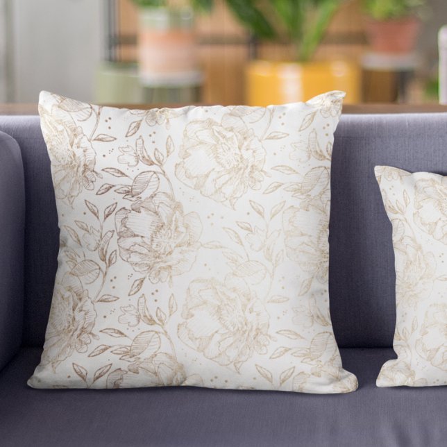 Guld Faux Elegant Hand plockade Blommigt Bröllop G Kudde (Skapare uppladdad)