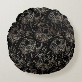 Guld Faux Elegant Hand plockade Blommigt Bröllop G Rund Kudde