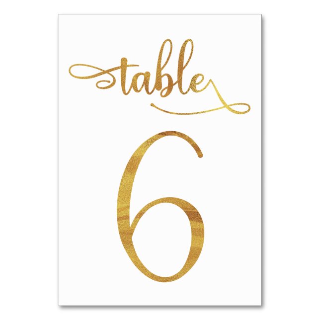 Guld faux foil 3,5 x 5 bordsnummer kort | BORD 6 (Framsidan)
