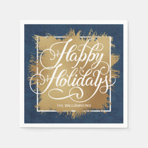 Guld Faux Foil Glad helg Denim Blue Pappersservett