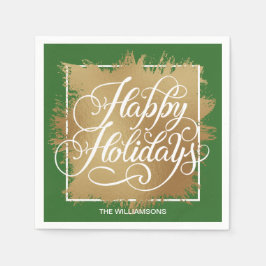 Guld Faux Foil Glad helg Grönt Pappersservett