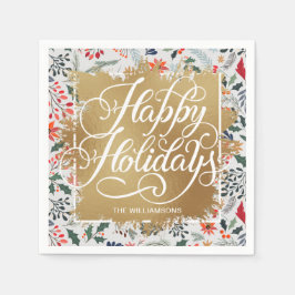 Guld Faux Foil Glad helg Winter Flowers Pappersservett