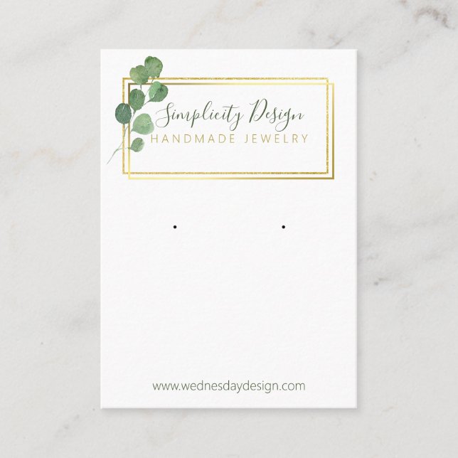 Guld FAUX Foil Ram med Greenery Earring Visning Visitkort (Framsida)