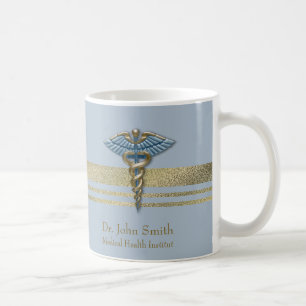 Guld Faux Foil Rand Medical Light Blue Caduceus Kaffemugg