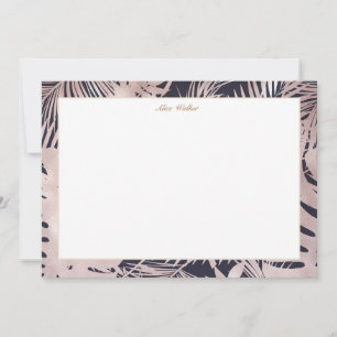 guld faux foil tropical löv marinblå monogram anteckningskort