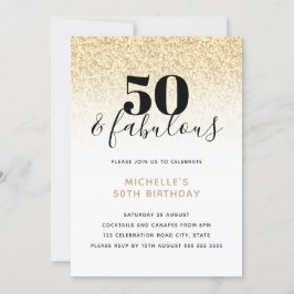 Guld Faux Glitter 50 & Fabulous 50:e födelsedagen Inbjudningar