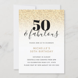 Guld Faux Glitter 50 & Fabulous 50:e födelsedagen Inbjudningar