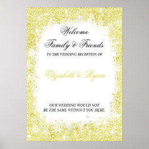 Guld, Faux Glitter, Anpassningsbar, Bröllop Välkom Poster