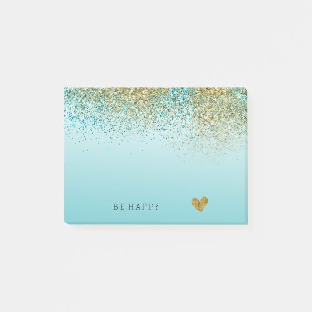 Guld Faux Glitter Aqua Ombre Personlig Post-it Block (Framsida)