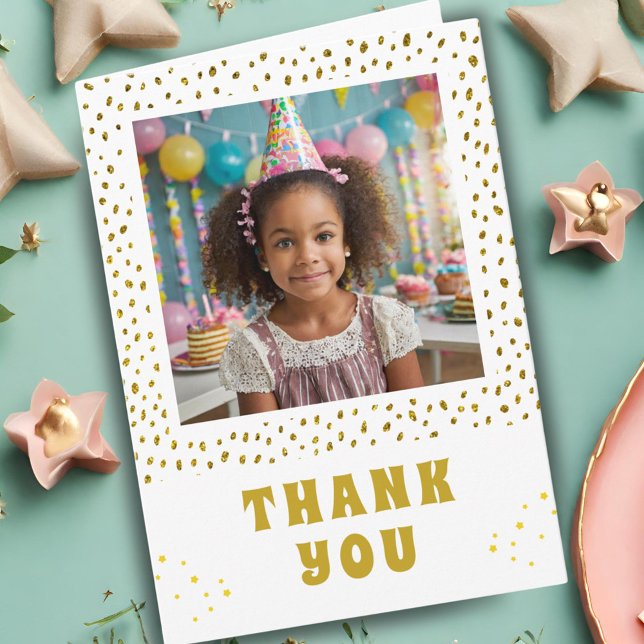 Guld Faux Glitter Birthday Girl Photo Tack Kort (Skapare uppladdad)