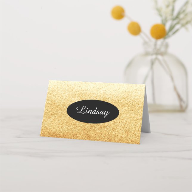 Guld Faux Glitter Bord sätet Namn Placeringskort (Framsida)