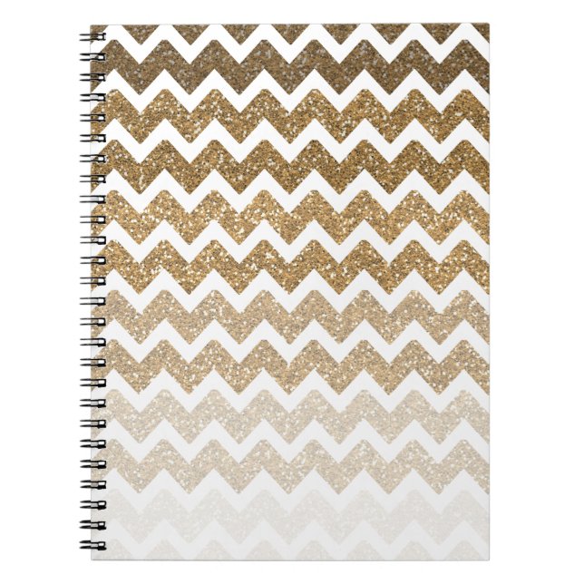 Guld Faux Glitter Chevron Ombre Anteckningsbok Med Spiral (Framsidan)
