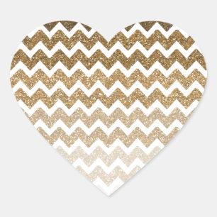 Guld Faux Glitter Chevron Ombre Hjärtformat Klistermärke