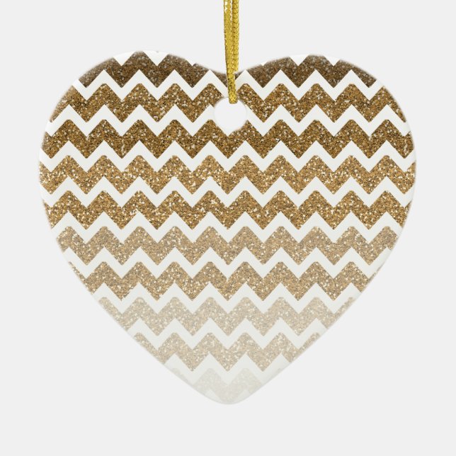 Guld Faux Glitter Chevron Ombre Julgransprydnad Keramik (Framsidan)