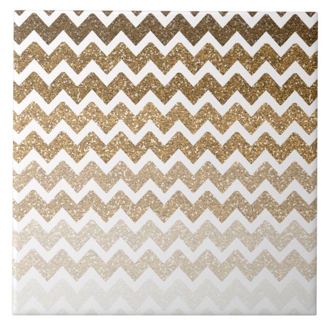 Guld Faux Glitter Chevron Ombre Kakelplatta (Framsidan)