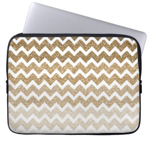 Guld Faux Glitter Chevron Ombre Laptop Sleeve