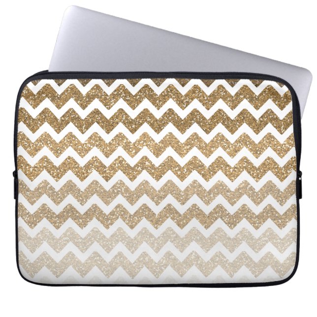 Guld Faux Glitter Chevron Ombre Laptop Sleeve (Framsidan)
