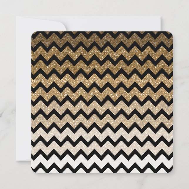 Guld Faux Glitter Chevron Ombre Sweet sixteen Inbjudningar (Framsida)