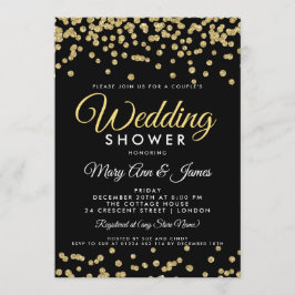 Guld Faux Glitter Confetti Black Peles Shower Inbjudningar