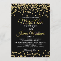 Guld Faux Glitter Confetti Elegant bröllop Black