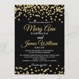 Guld Faux Glitter Confetti Elegant bröllop Black Inbjudningar