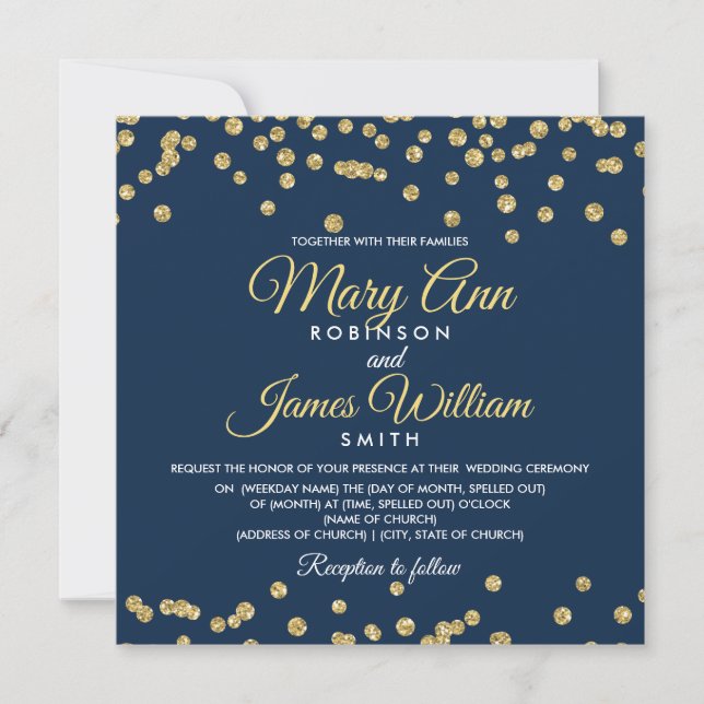 Guld Faux Glitter Confetti Elegant bröllop flottan Inbjudningar (Framsida)