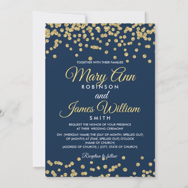 Guld faux Glitter confetti Elegant bröllop Inbjudningar (Framsida)