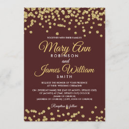 Guld Faux Glitter Confetti Elegant bröllop Marsala Inbjudningar