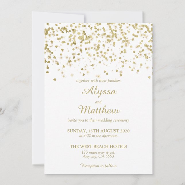 Guld Faux Glitter confetti Luxury Modern Bröllop Inbjudningar (Framsida)