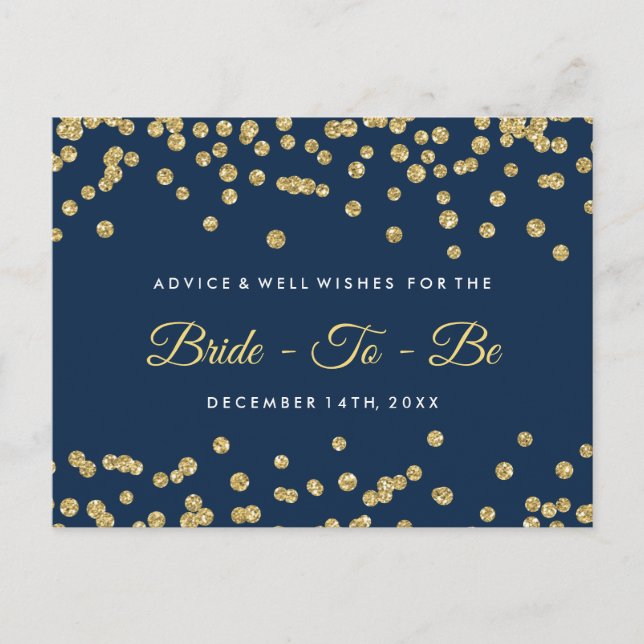 Guld Faux Glitter Confetti Navy Möhippa Advice Rådkort (Framsida)
