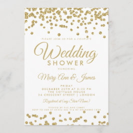 Guld Faux Glitter Confetti White Couppes Shower Inbjudningar