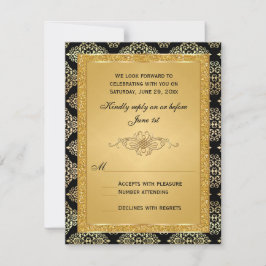 Guld FAUX Glitter, Damask Scroll RSVP-kort Inbjudningar