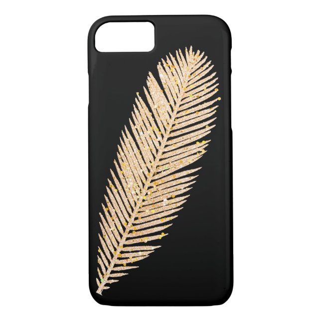 Guld Faux Glitter Feather Case-Mate iPhone Skal (Baksida)