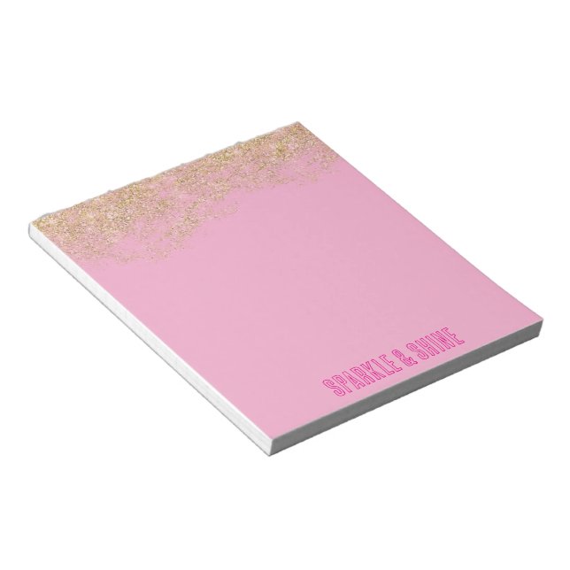Guld Faux Glitter Girly Rosa Gnistra  Anteckningsblock (Vinklad)