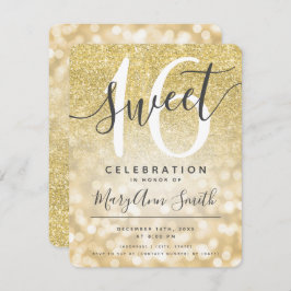 Guld Faux Glitter Glam Ljus Sweet 16:e  Inbjudningar