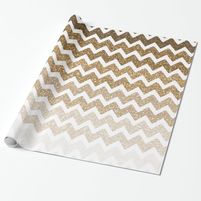 Guld Faux Glitter Glitzy Chevron Ombre Birthday Presentpapper (Utrullad)