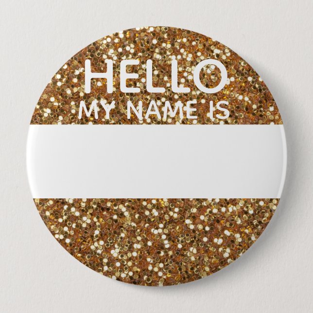 Guld Faux Glitter Hej mitt Namn är identitetsstift Knapp (Framsida)