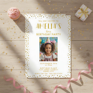 Guld Faux Glitter Kids Girl Birthday Inbjudningar