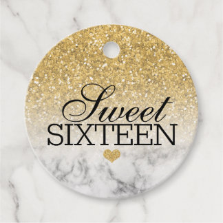 Guld Faux Glitter/Marble Sweet 16 Gåvor Etiketter