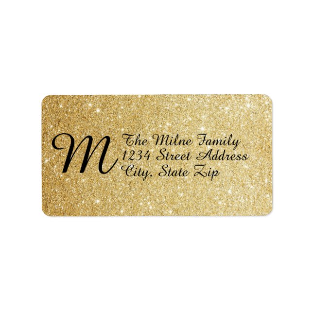 Guld Faux Glitter Monogram-Adressetiketter Adressetikett (Framsidan)